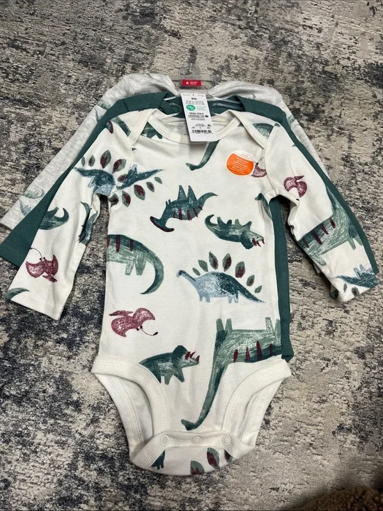 Carter's White & Green Dinosaur Long-Sleeve One-Piece Set
