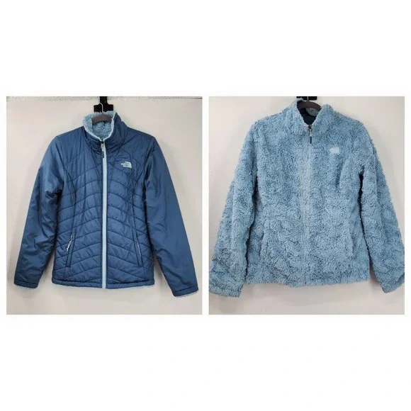 Women's The North Face‎ Reversible Fuzzy Jacket Size Small Blue