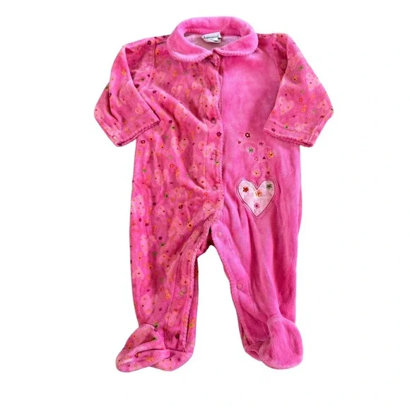 Vintage Carter's Baby Girl 3-6M Pink Heart Velour Sleeper Outfit Y2K