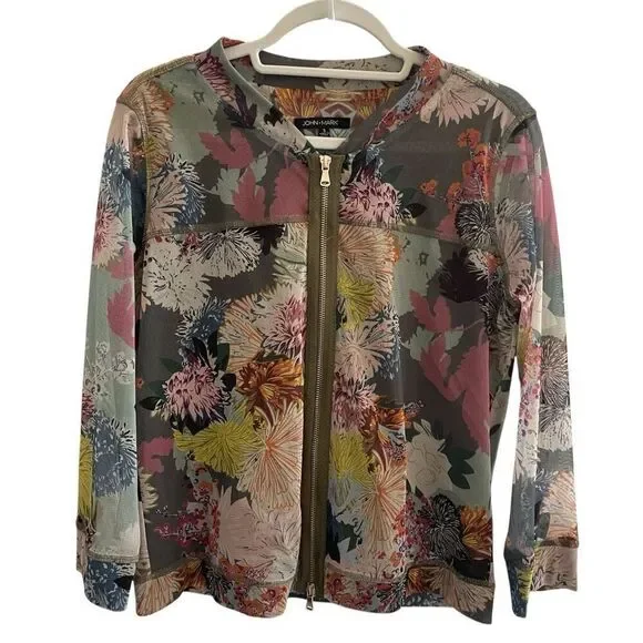 John Mark Floral Mesh Jacket Women’s Size Small Full Zip Double Mesh Resort Wear