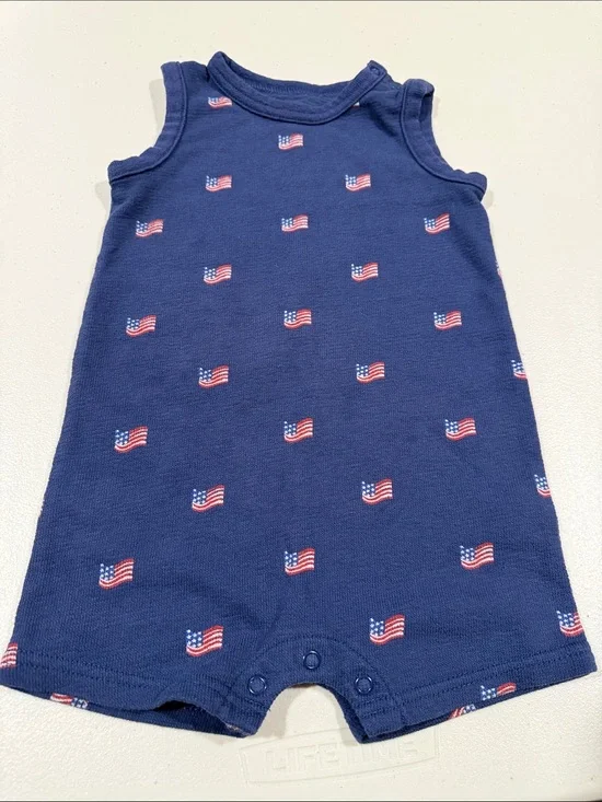 Kids Navy Blue Sleeveless Flag Print Romper