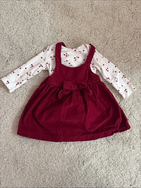 Carter's Burgundy Corduroy Pinafore Dress with Cherry-Print Top