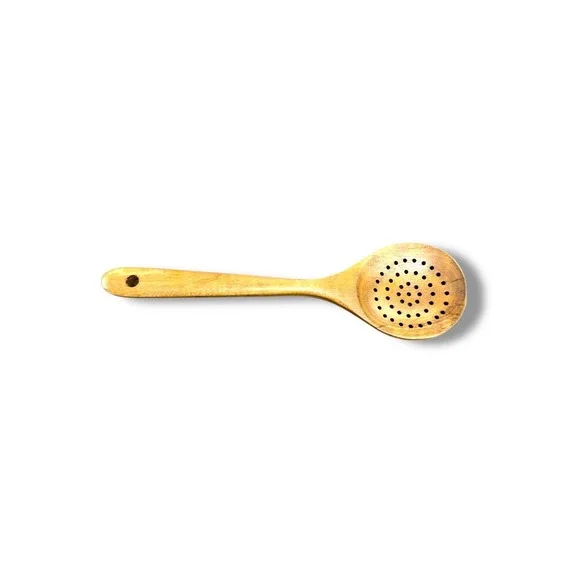Wooden Slotted Spoon Kitchen Strainer Tool Natural Cooking‎ Utensil Rustic