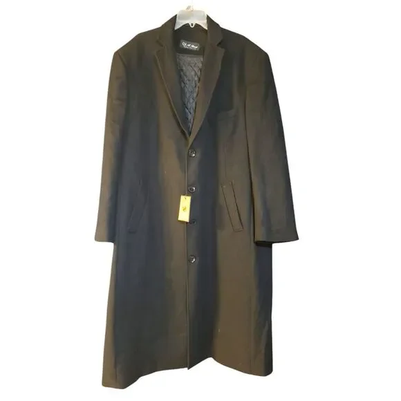 NWT Enzo Tovare Men Trench Coat Black Sz 50 Single Breasted Long Sleeve Collared