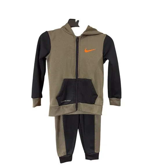 Nike Toddler Boys Therma-FIT Full Zip‎ Hoodie and Pants Set Olive Black 4 XS