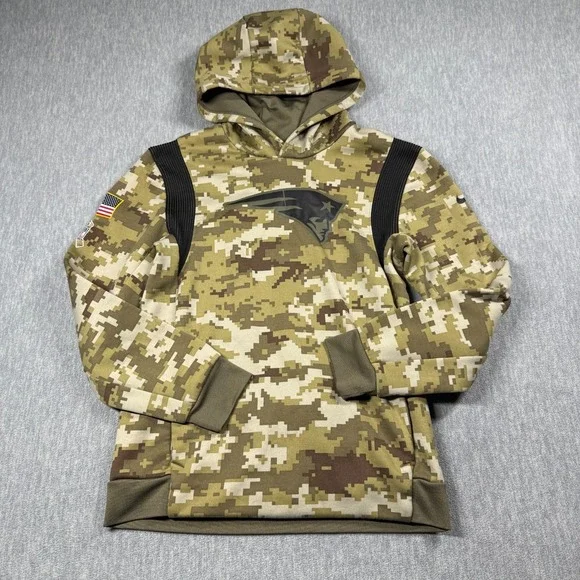 Nike Hoodie Boys‎ L Camo Pullover New England Patriots NFL Dri-Fit Football Warm