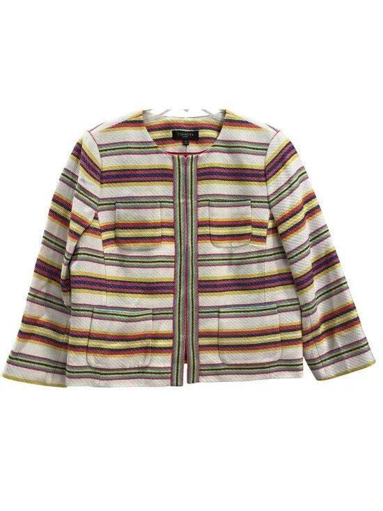Talbots Colorful Striped Blazer 14P White Blue Sailor Chic Preppy Work Career