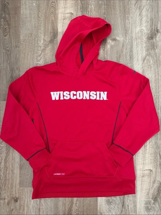 Nike Therma-Fit Wisconsin Kids Nike Red Hoodie with White Logo
