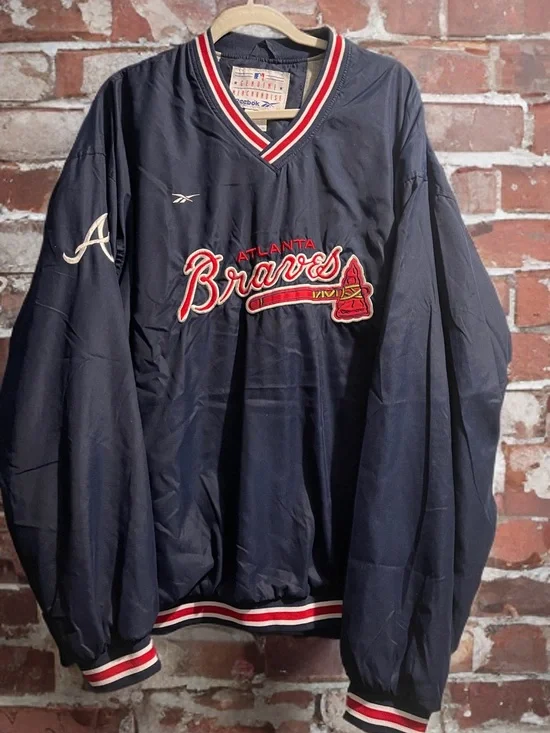 Rare Vintage Atlanta Braves Reebok Pullover XXL V-Neck Windbreaker 90s Y2K MLB