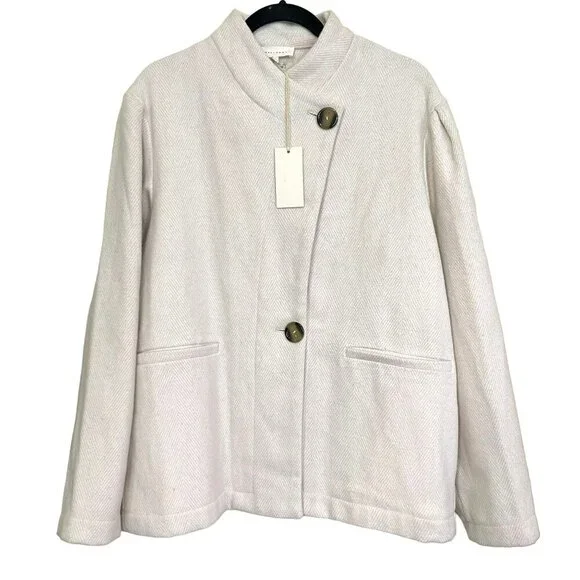Melloday Herringbone Beige Wool Blend Pea Coat Size Large NWT