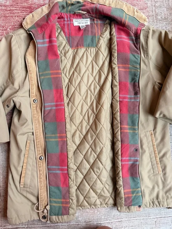 Vintage 90s Mulberry Tan Jacket with Red & Green Plaid Lining Cottagecore fall