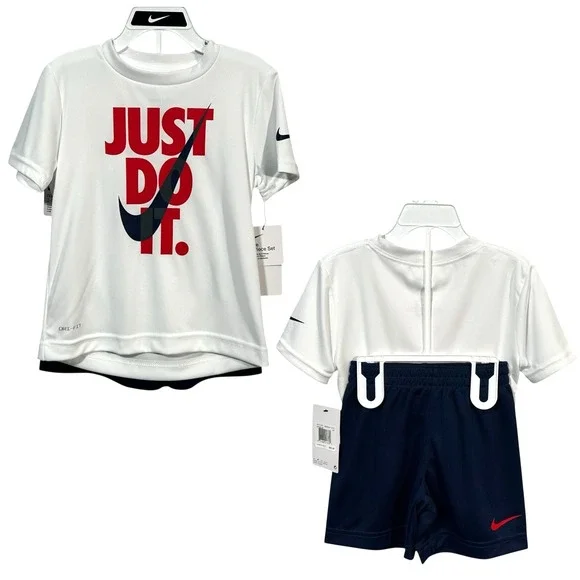 Nike Boys Dri-FIT T-Shirt‎ & Shorts Outfit Set Size 4 Just Do It Athletic Sporty