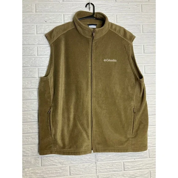 Columbia Fleece Vest Mens XL Olive Green Excellent Full Zip Steens Mountain‎