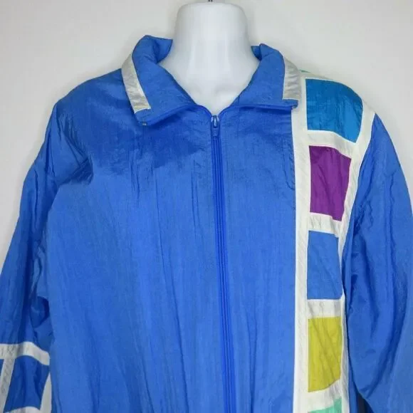 Vintage 90s Mens S Color Block Track Jacket Blue Purple Teal Towne London Fog