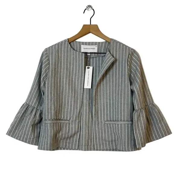 Cupcakes & Cashmere Gray and White Pinstripe Bell Sleeve Open Blazer Size XS NWT