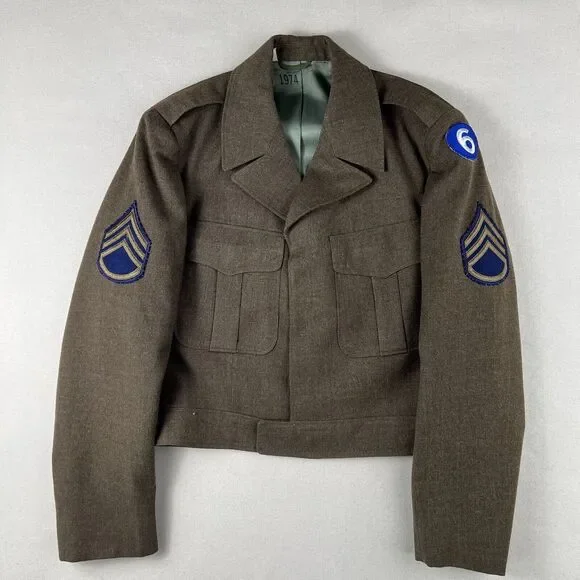 Vintage‎ 50s Wool Serge Olive Drab Jacket Men’s 38R Green Collared Staff Sargent