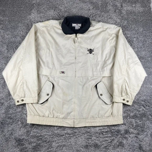 Vintage AM Player Windbreaker Jacket‎ Mens XL Cream Willowbrook GC Golf Course