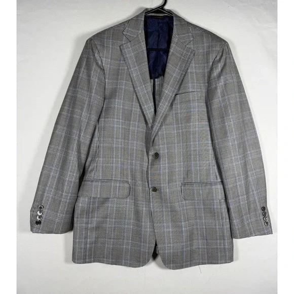EUC Robert Talbott Loro Piana Wool Blazer Men's 40R Gray Blue Plaid Sport Coat