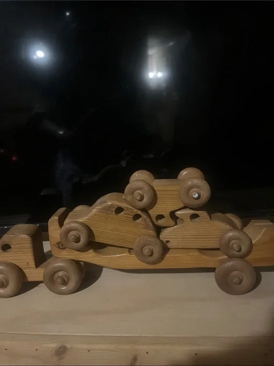 Wooden Car Carrier Playset in Brown – Classic Stackable Vehicles