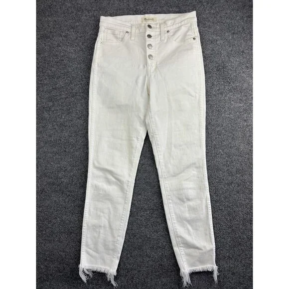 Madewell Jeans Womens 27 White 10 Inch High‎ Rise Skinny Crop Button Fly Raw Hem