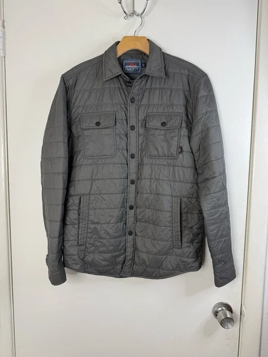 Faherty Atmosphere, men’s, gray, long sleeve, snap up, puffer shirt jacket S