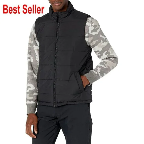 Men's Midweight Fleece-Lined Puffer Vest Classic Insulated Winter Layering