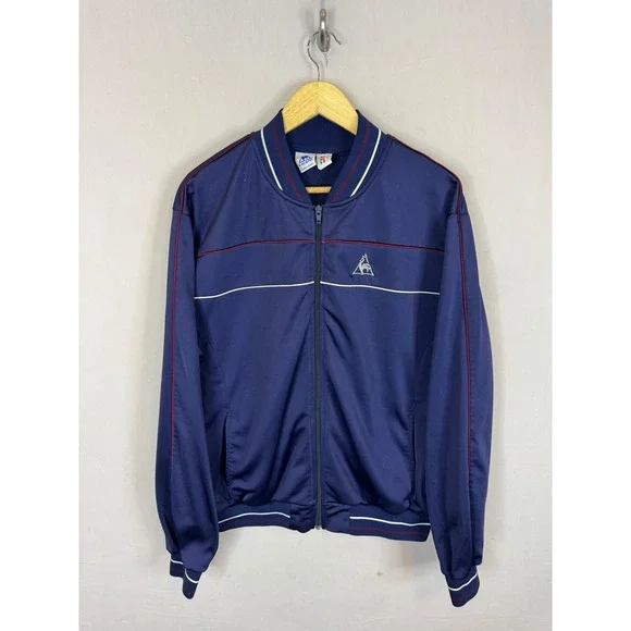 Vintage Le Coq Sportif Track Jacket Navy Blue Red White Zip‎ Up XL France Sport