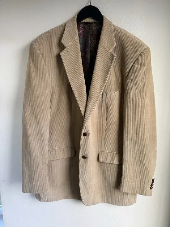 VTG Lauren Ralph Lauren Men's Blazer Corduroy 44L Tan Jacket Paisley Lining