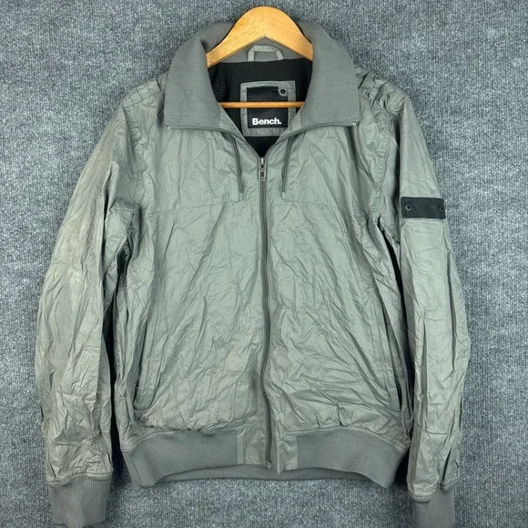Bench Bomber Utility Jacket Windbreaker Large Mesh-Lined Gray
