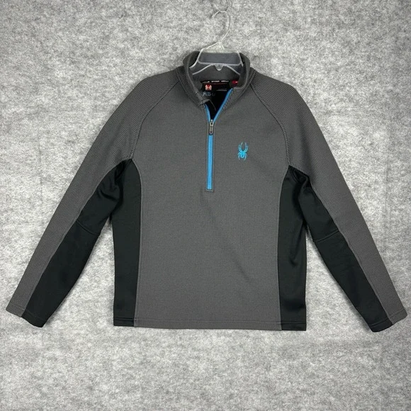 Spyder Pullover Mens Medium Gray 1/4 Zip Core Sweater‎ Knit Fleece Jacket