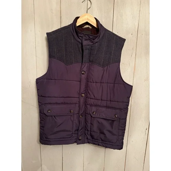 Ted‎ Baker Puffer Quilted Gilet Vest Full Zip Button Western Navy Blue Sz-6(XL)