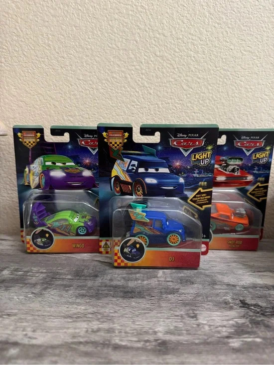 Disney Pixar Cars Light Up Tuners Lot of 3 Dj Wingo Snit Rod New Mattel Diecast