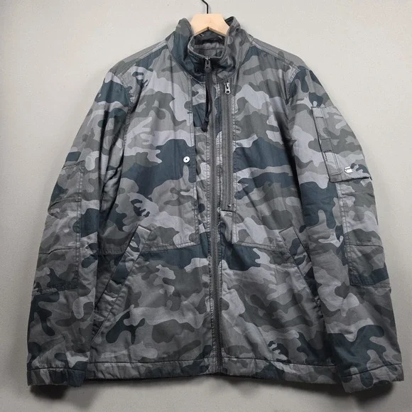 G-Star Raw Rackam Utility Camo Overshirt Mens L Grey Quilted Lined Zip Up Jacket