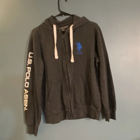 US POLO‎ ASSOCIATION USPA Medium Mens Gray Fleece Jacket Sweatshirt Zip Big Pony