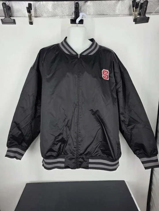 NC State Wolfpack Bomber Jacket Mens 2XL Black Satin Full Zip Rivalry Threads