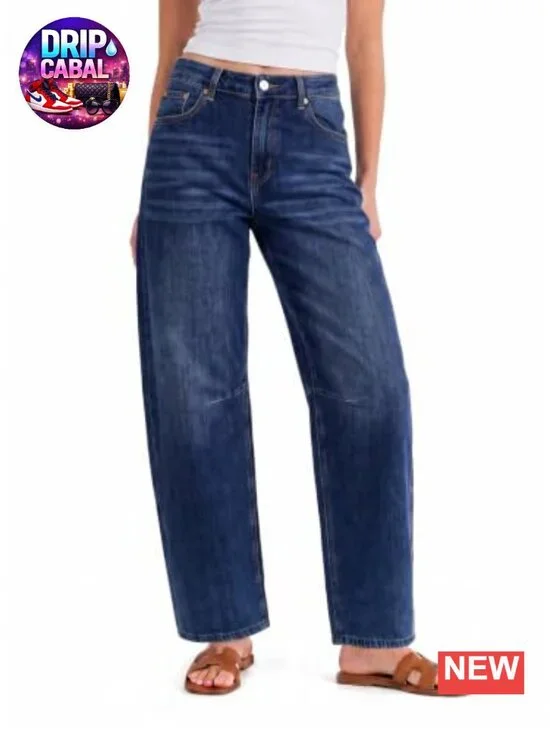 High Rise Cropped Barrel Jeans Baggy Straight Leg Denim