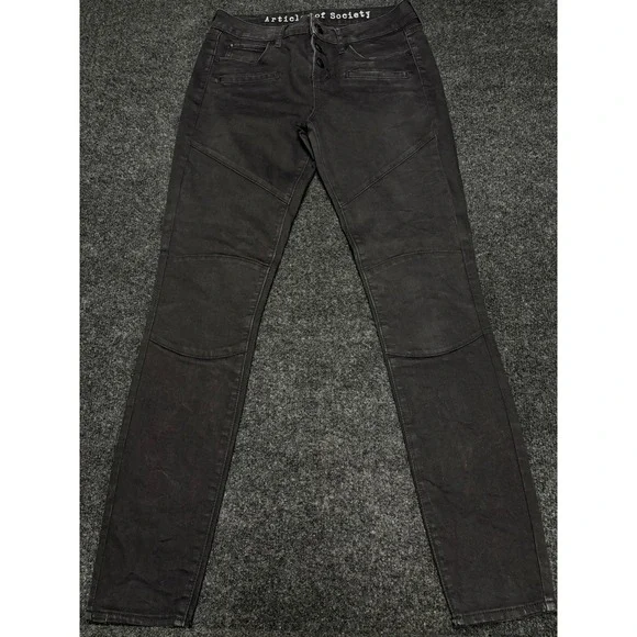 Articles of Society Black Moto Skinny Jeans Button Fly Paneled Knee Size 26