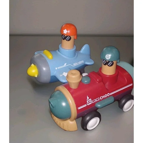 Set of 2 Friction Powered Vehicles Cars‎ Plane Toy Push and Go Back for Toddlers