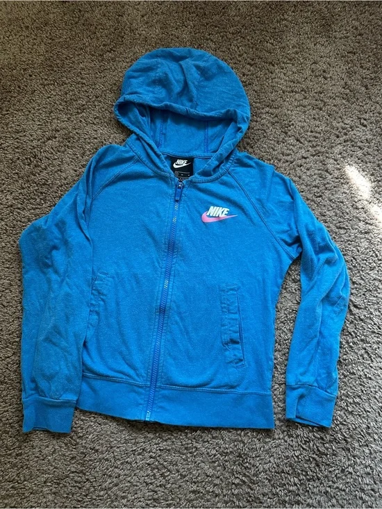 Nike Women's Bright Blue Full-Zip Hooded Jacket with Logo