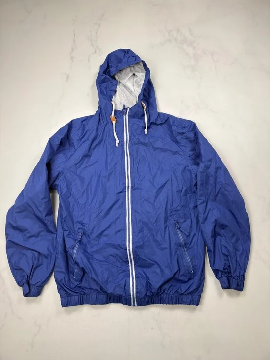 Bleu Grandeur Hooded Windbreaker Jacket Blue VTG Y2K Minimalist - Mens L