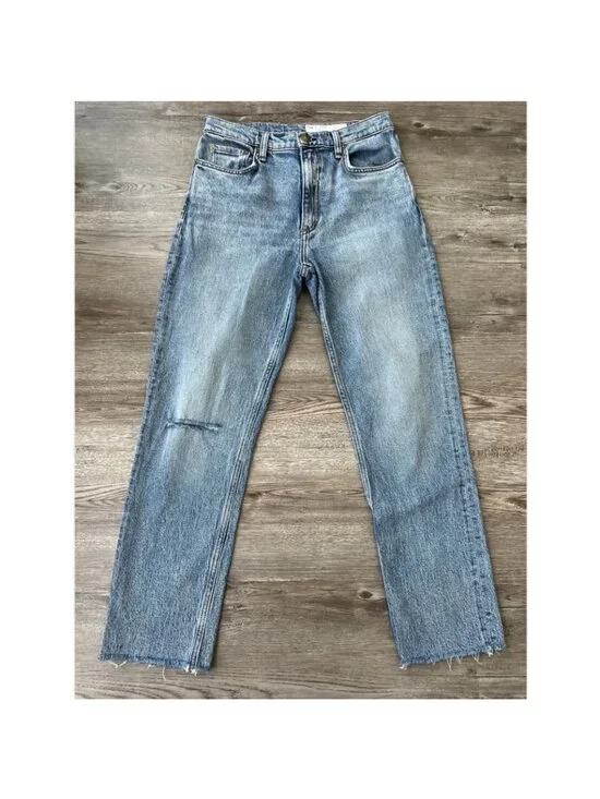 Rag Bone Wren High Rise Slim Straight Jeans Womens 28 Riley Distressed‎ Raw Hem