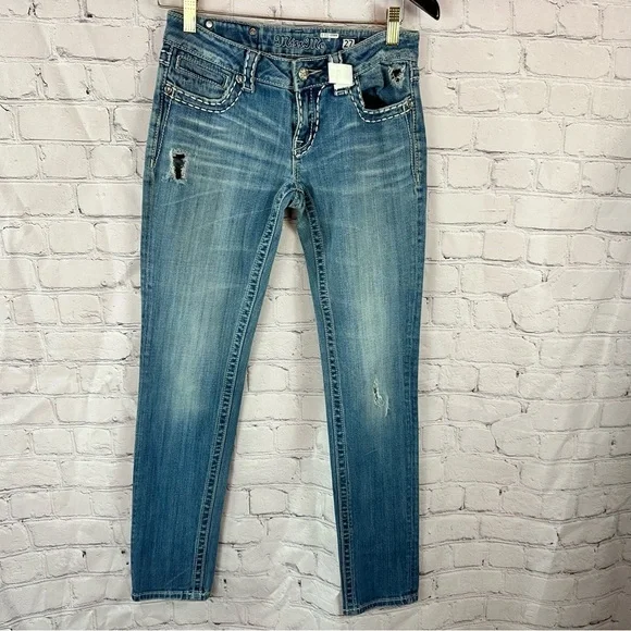 Miss Me low rise Y2K Distressed Skinny Jeans womens 27 embellished boho festival