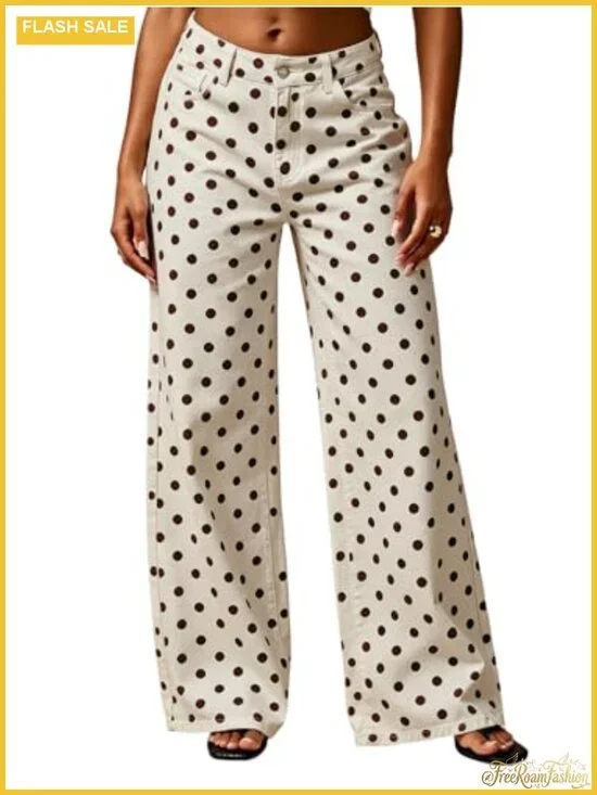 Retro Polka Dot Denim Wide Leg Y2k Pants Palazzo Harem Jeans
