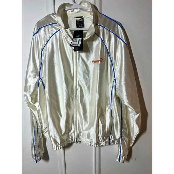 Puma x Fenty T7 Piping Track Jacket Mens Large Warm White 633626-87 NWT