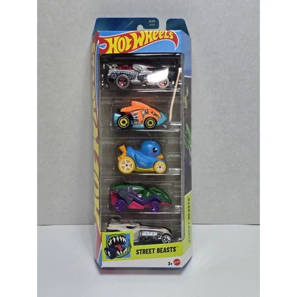 Hot Wheels 2025 Street Beasts 5 Pack with The RARE Duck N' Roll Blue