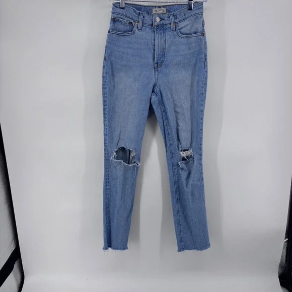 Madewell The Perfect Vintage Jean Light‎ Wash Distressed Ripped Frayed Hem 25x28