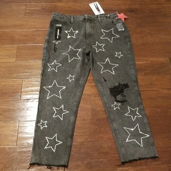 Simple Society Faded Blk High Rise Jeans W/ F…