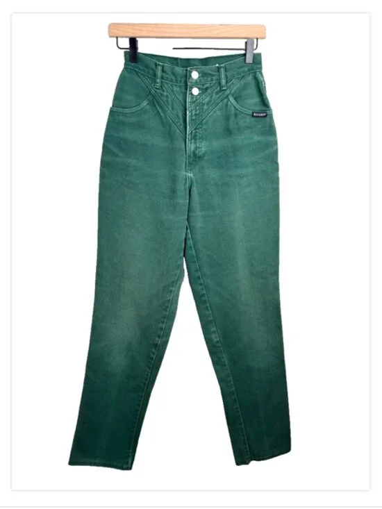 VTG Rockies Jeans 28/7 Green High Waist Bareback Western Denim 80s Made in USA