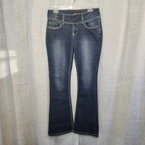 Red Rivet Denim Jeans Women's/Jr. 9 Dark Wash Bootcut‎ Embellished Y2K Mid Rise