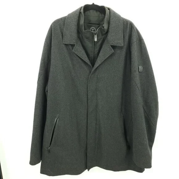 TUMI Tech Grey Wool Insulated Quilt Lined Zip-Up Jacket/Pea Coat XXL